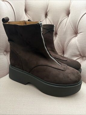 wild fable Brown Suede Platform Combat Boots with Front Zip